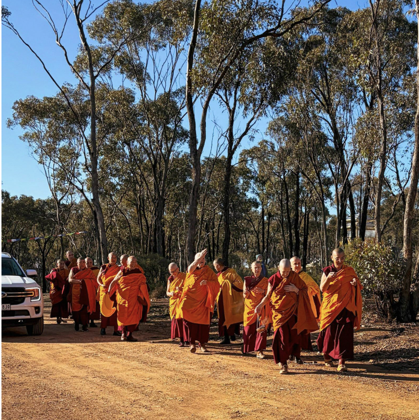 Machig labdron Nuns welcoming Geshes at Opening. 